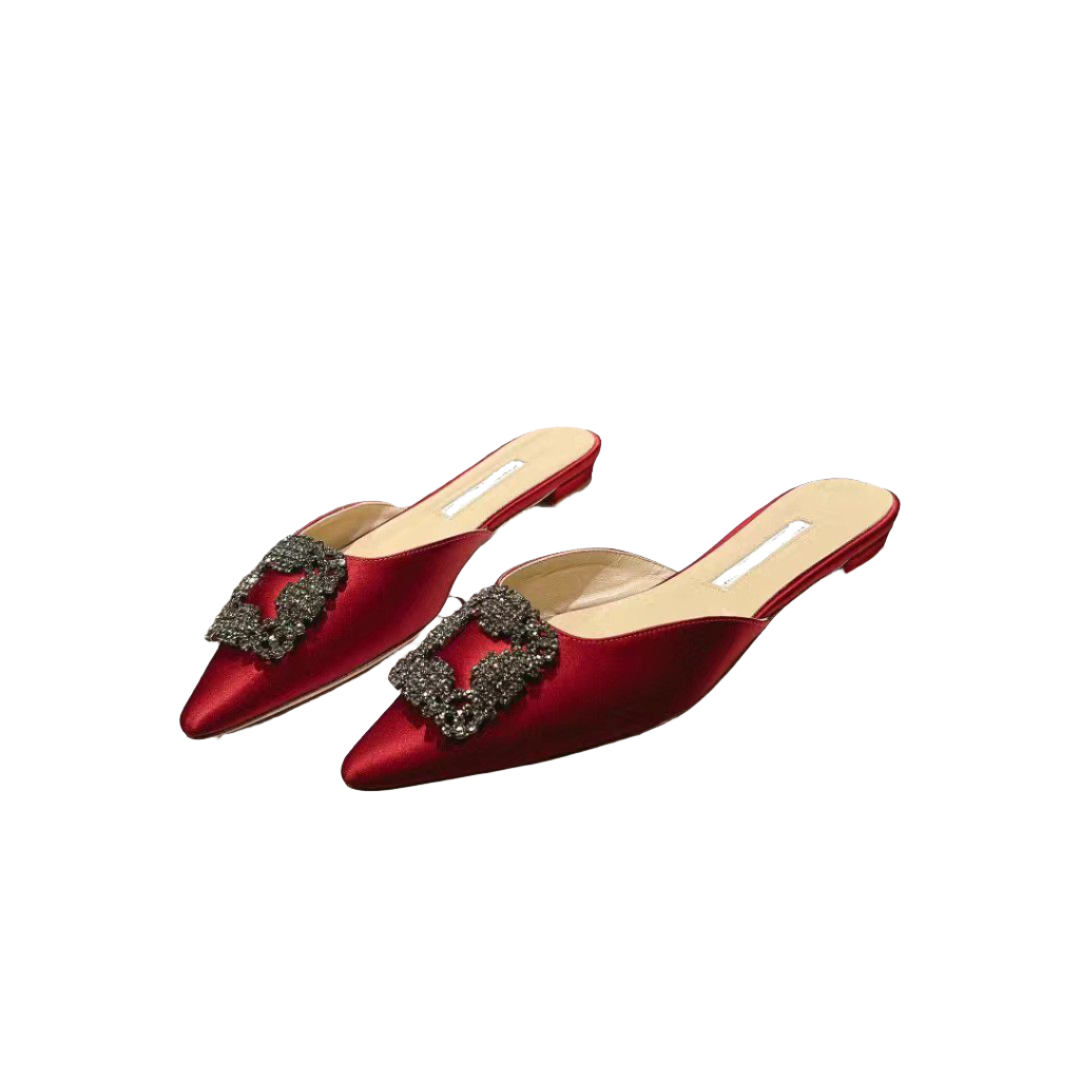 Mulberry Silk Topped Leather Mules in Red