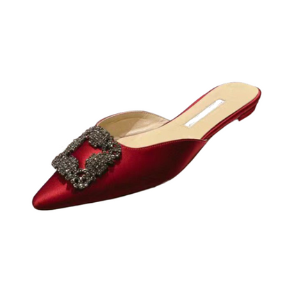 Mulberry Silk Topped Leather Mules in Red