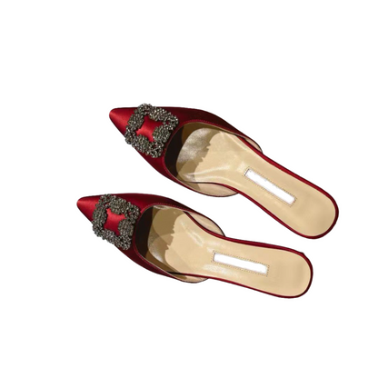 Mulberry Silk Topped Leather Mules in Red