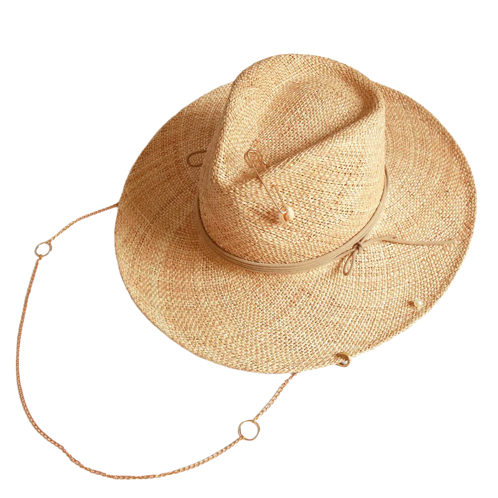 Fedora in Straw With Gold and Pearl Accessories