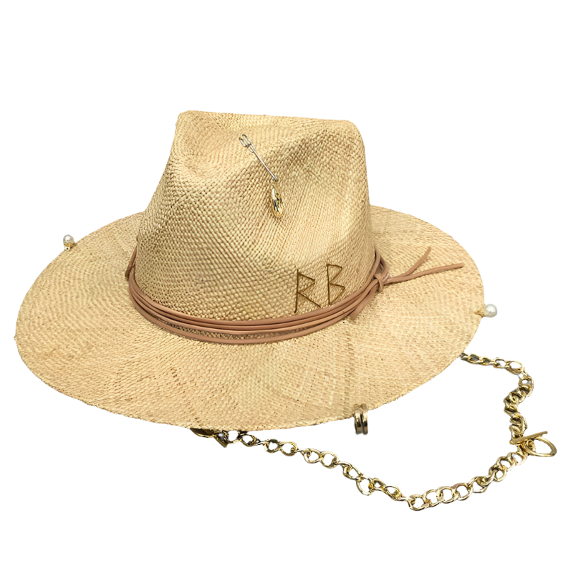 Fedora in Straw With Gold and Pearl Accessories